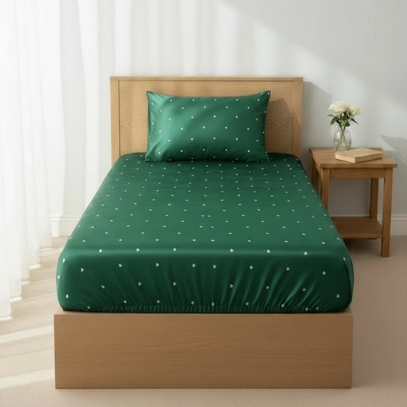 سرویس خواب 1 نفر 2 تکه ساتن ابریشم دور کشدار به همراه روبالشی قلبی