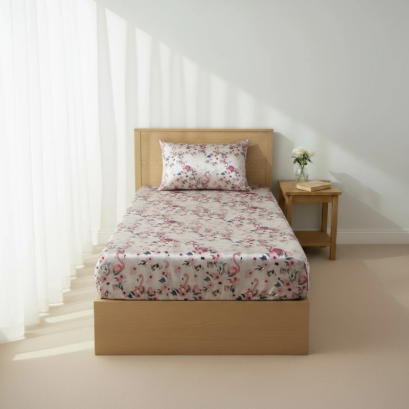 سرویس تختی1 نفر 2 تکه مدل ابریشم دورکشدار طرح گل